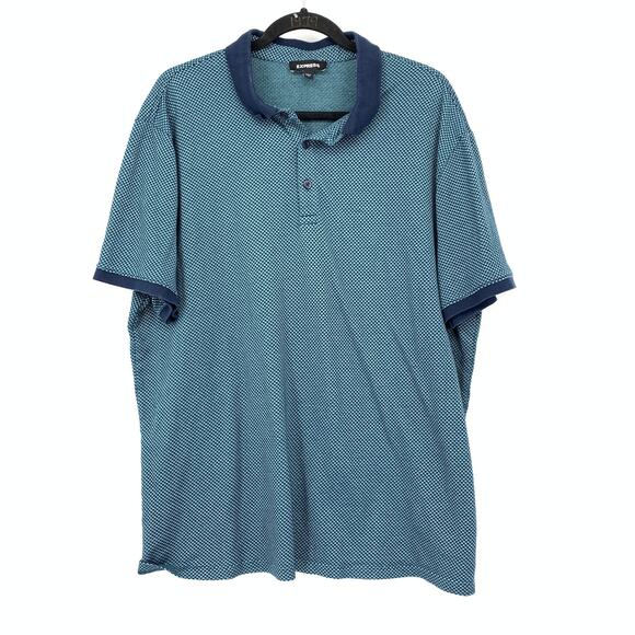 Express Polo Shirt Mens Size XL Short Sleeve Blue Contrast Detail - Picture 1 of 6